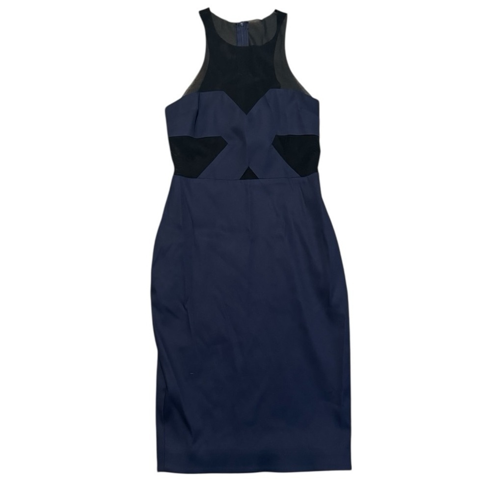 bec + bridge Navy Blue Black Midi Dress Bodycon Bandage Size 4 Mesh Party Midi
